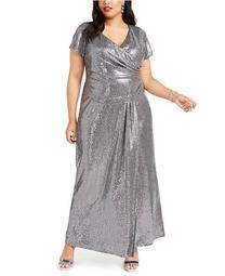 Plus Size Draped Sequined Gown