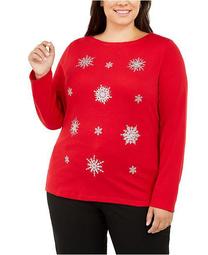 Plus Size Embellished Snowflake Top, Created For Macy's