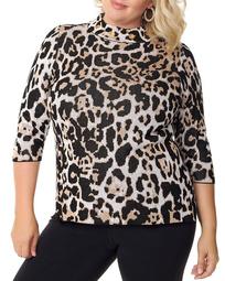 Leopard-Jacquard Mock-Neck Sweater