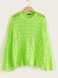 Plus Neon Green Open Stitch Sweater